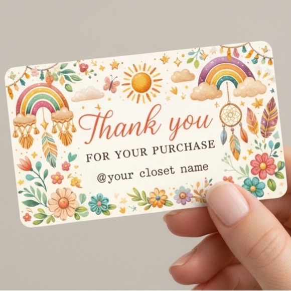 Stickeraft Other - 50 Boho Thank You Cards | Rainbow Floral Small Business Packaging Inserts 3.5x2